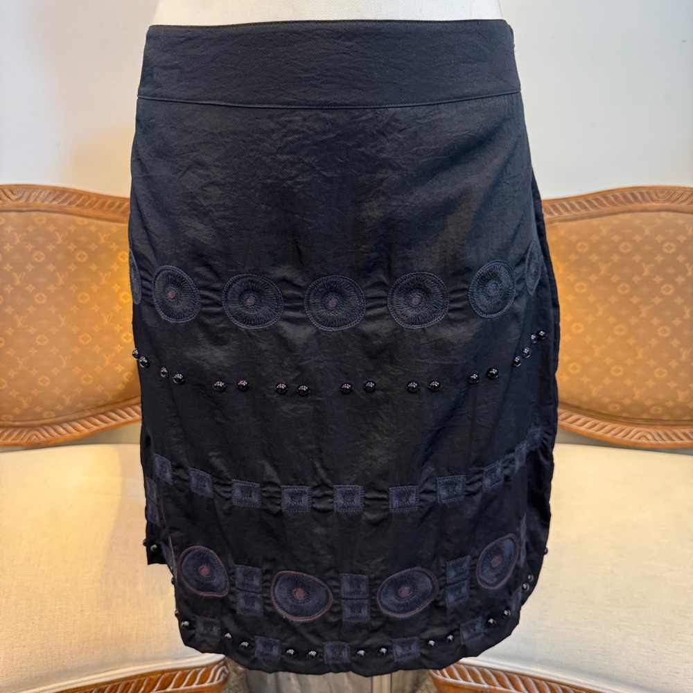 Vintage DKNY 00s Elegant Black Embroidered Mini Pencil Skirt, Downtown Girl Y2K